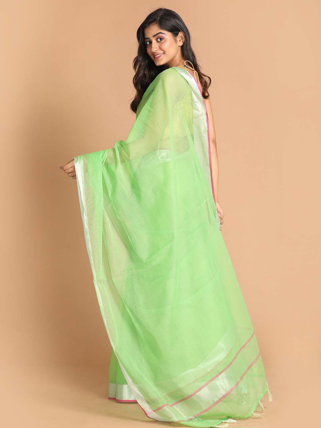 Indethnic Kota Green Solid Work Wear Saree - View 3