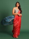 Indethnic Shibori Silk Cotton Saree in Red - View 1