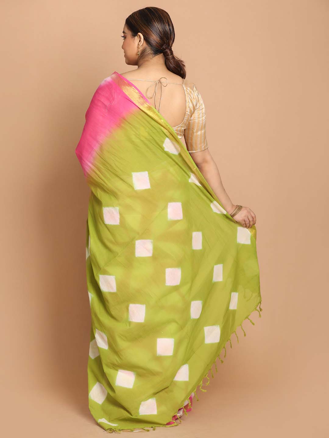 Indethnic Printed Pure Cotton Saree in Multi - View 3