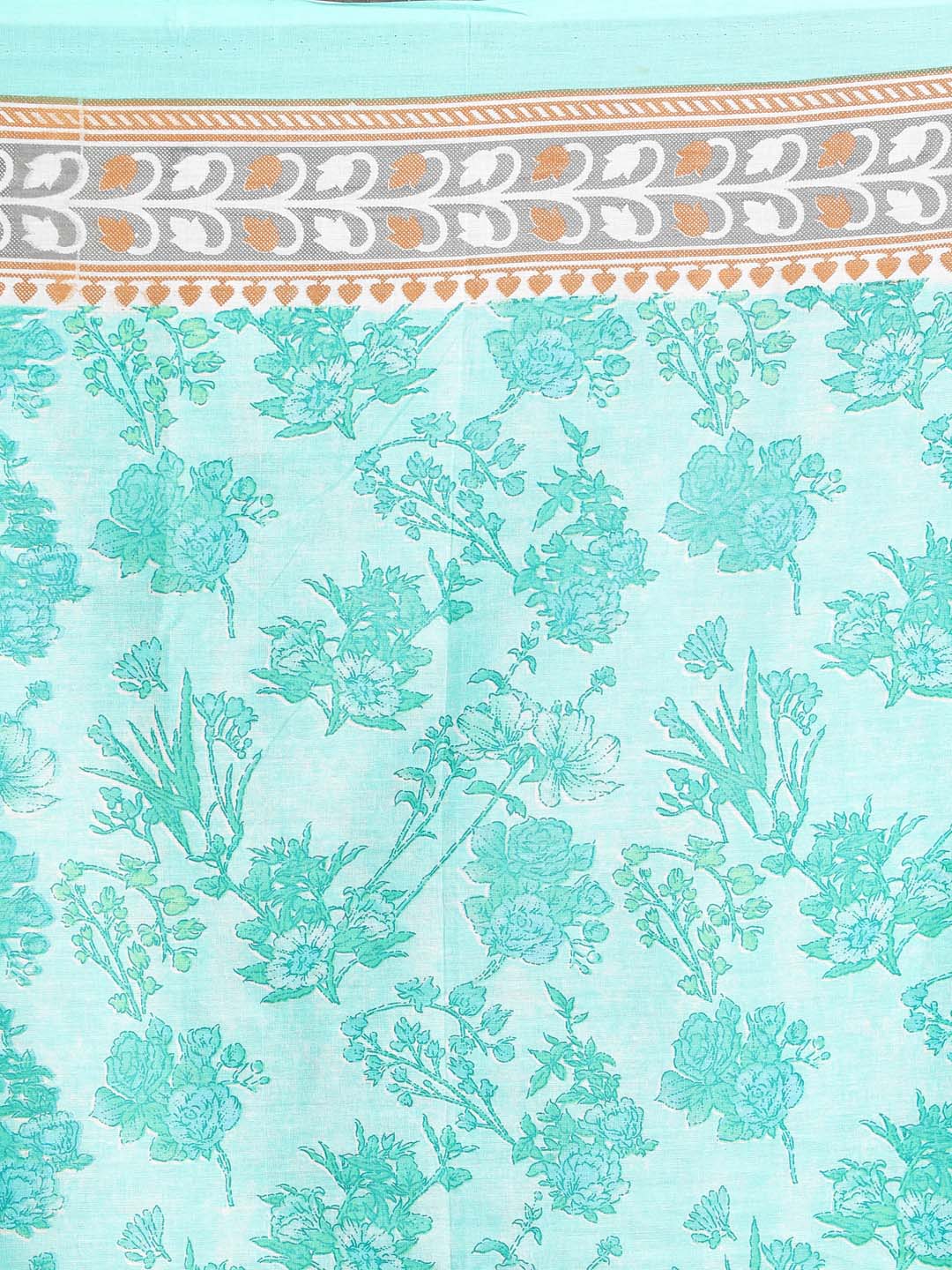 Indethnic Printed Pure Cotton Saree in Sea Green - Saree Detail View