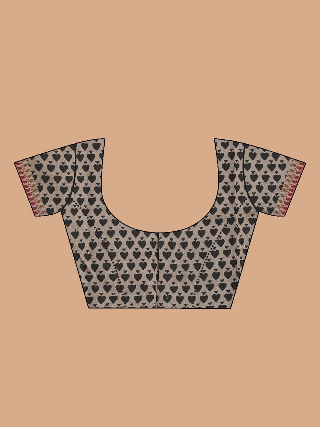 Indethnic Printed Cotton Blend Saree in Black - Blouse Piece View