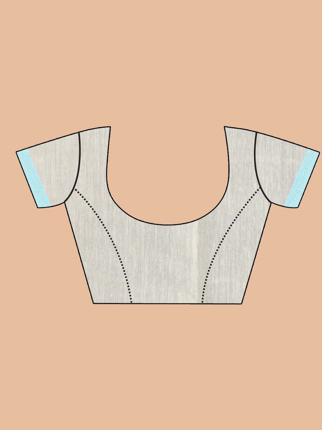 Indethnic Printed Cotton Blend Saree in Blue - Saree Detail View