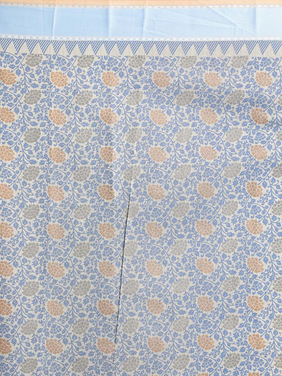 Indethnic Printed Cotton Blend Saree in Blue - Saree Detail View