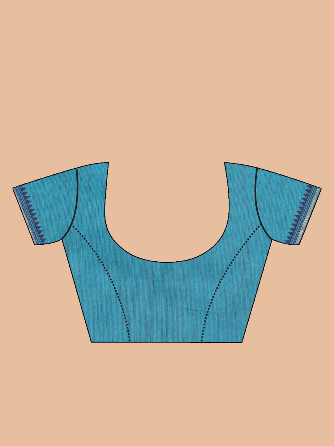 Indethnic Printed Cotton Blend Saree in Blue - Blouse Piece View