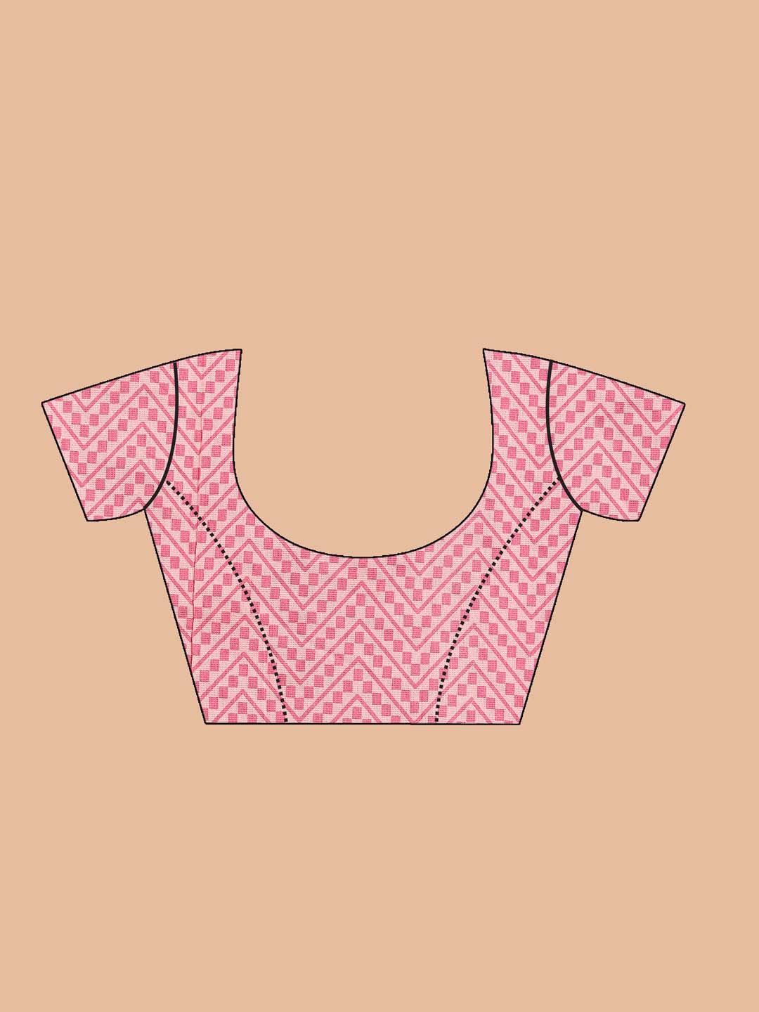 Indethnic Printed Cotton Blend Saree in Coral - Blouse Piece View