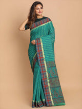 PRINTED COTTON BLEND SAREE IN GREEN (GADWAL COTTON BLEND SAREE)