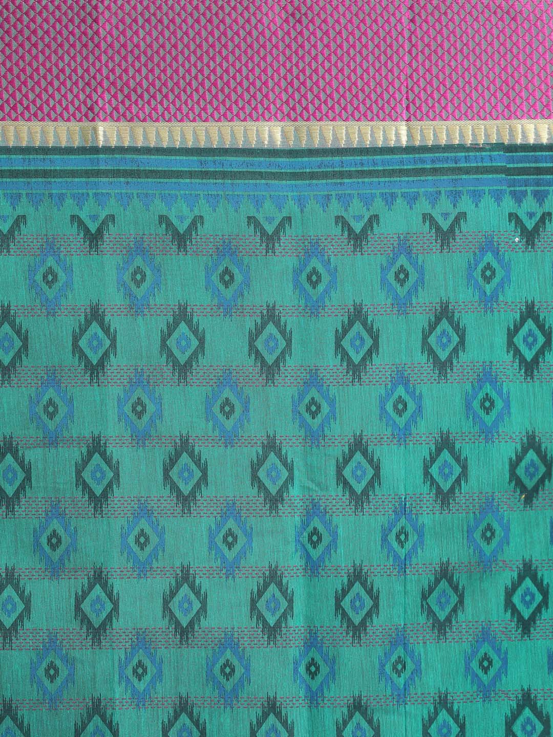 Indethnic Printed Cotton Blend Saree in Green - Saree Detail View