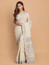 PRINTED COTTON BLEND SAREE IN GREY (GADWAL COTTON BLEND SAREE)