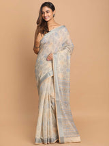PRINTED COTTON BLEND SAREE IN GREY (GADWAL COTTON BLEND SAREE)