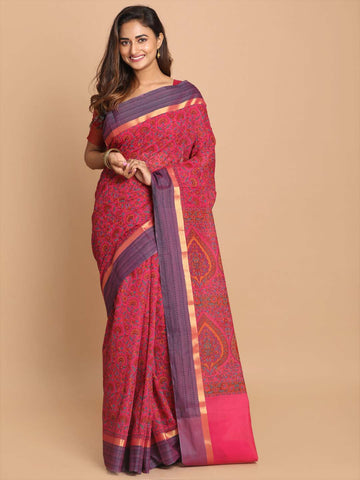 PRINTED COTTON BLEND SAREE IN MAGENTA (GADWAL COTTON BLEND SAREE)