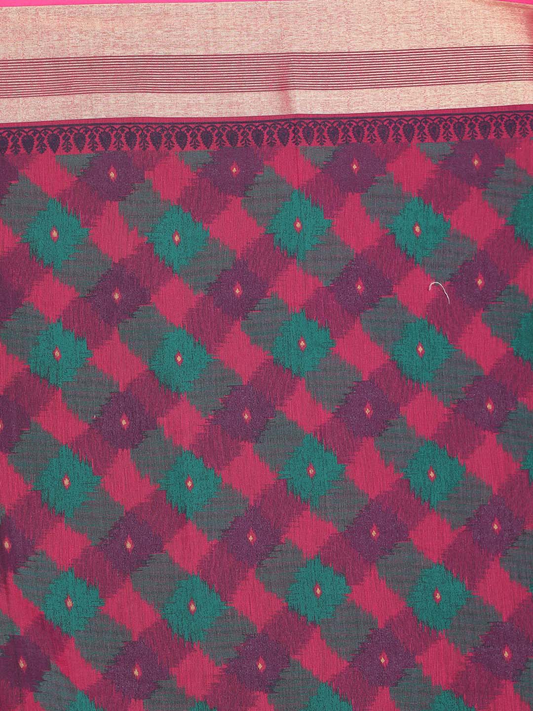 Indethnic Printed Cotton Blend Saree in Magenta - Saree Detail View