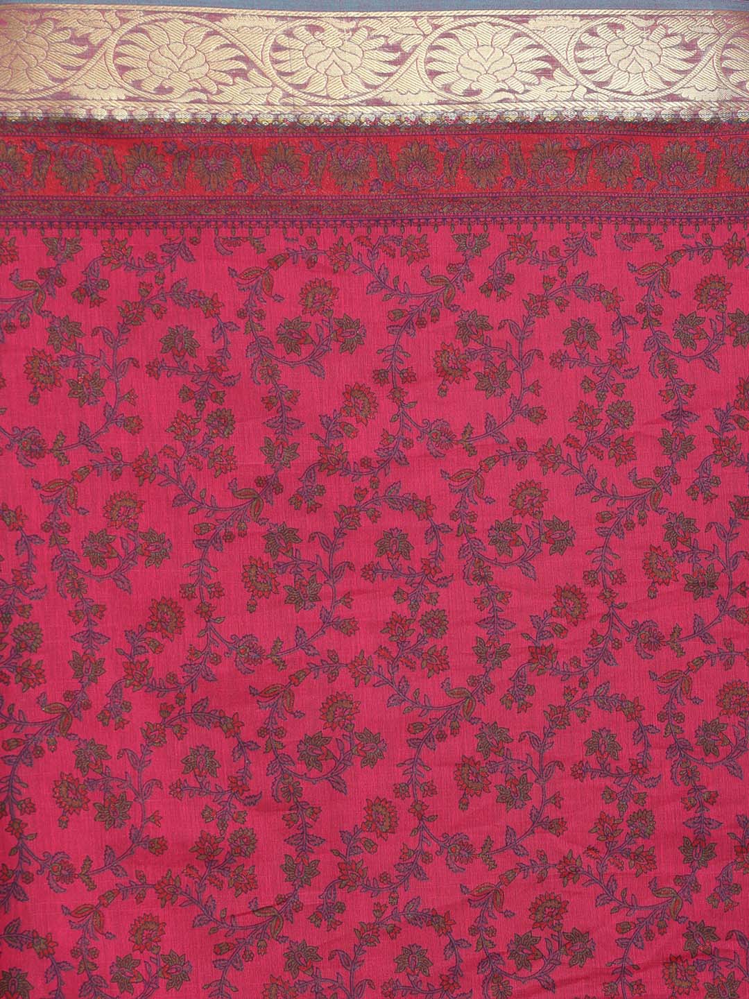 Indethnic Printed Cotton Blend Saree in Magenta - Saree Detail View