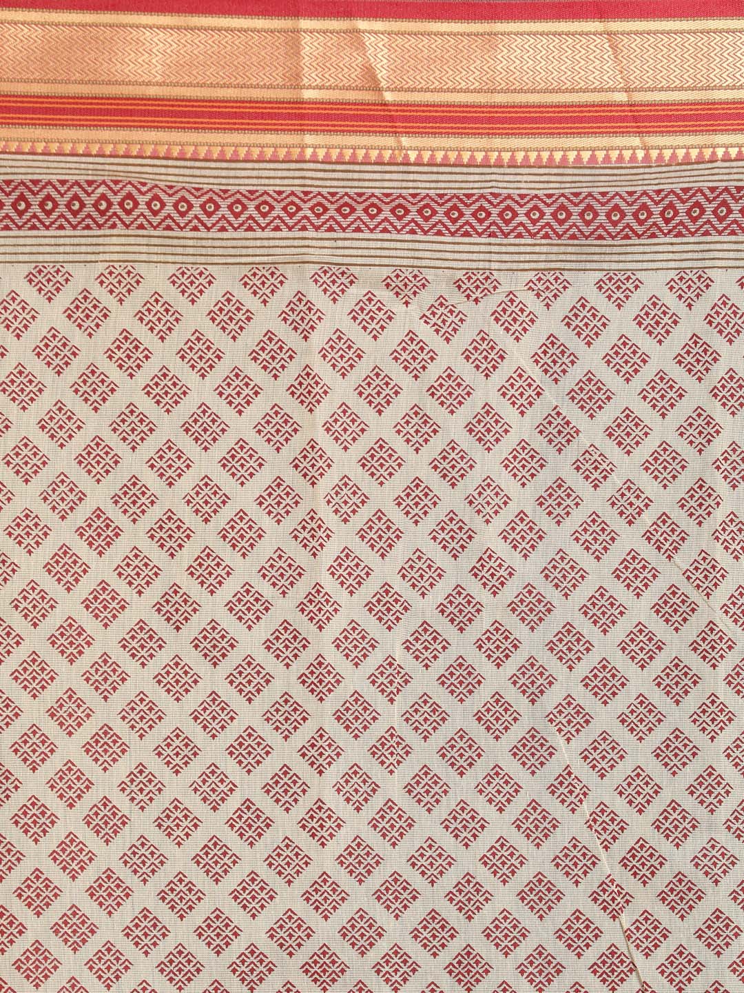 Indethnic Printed Cotton Blend Saree in Maroon - Saree Detail View