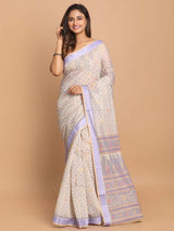 PRINTED COTTON BLEND SAREE IN PURPLE (GADWAL COTTON BLEND SAREE)