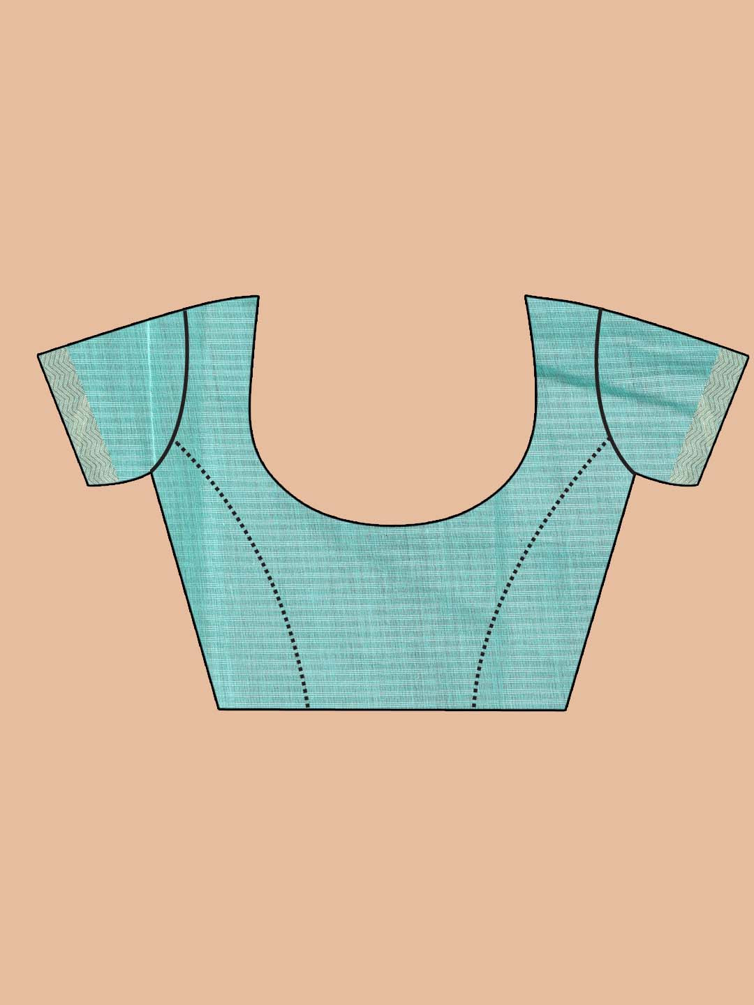 Indethnic Printed Cotton Blend Saree in Sea Green - Saree Detail View