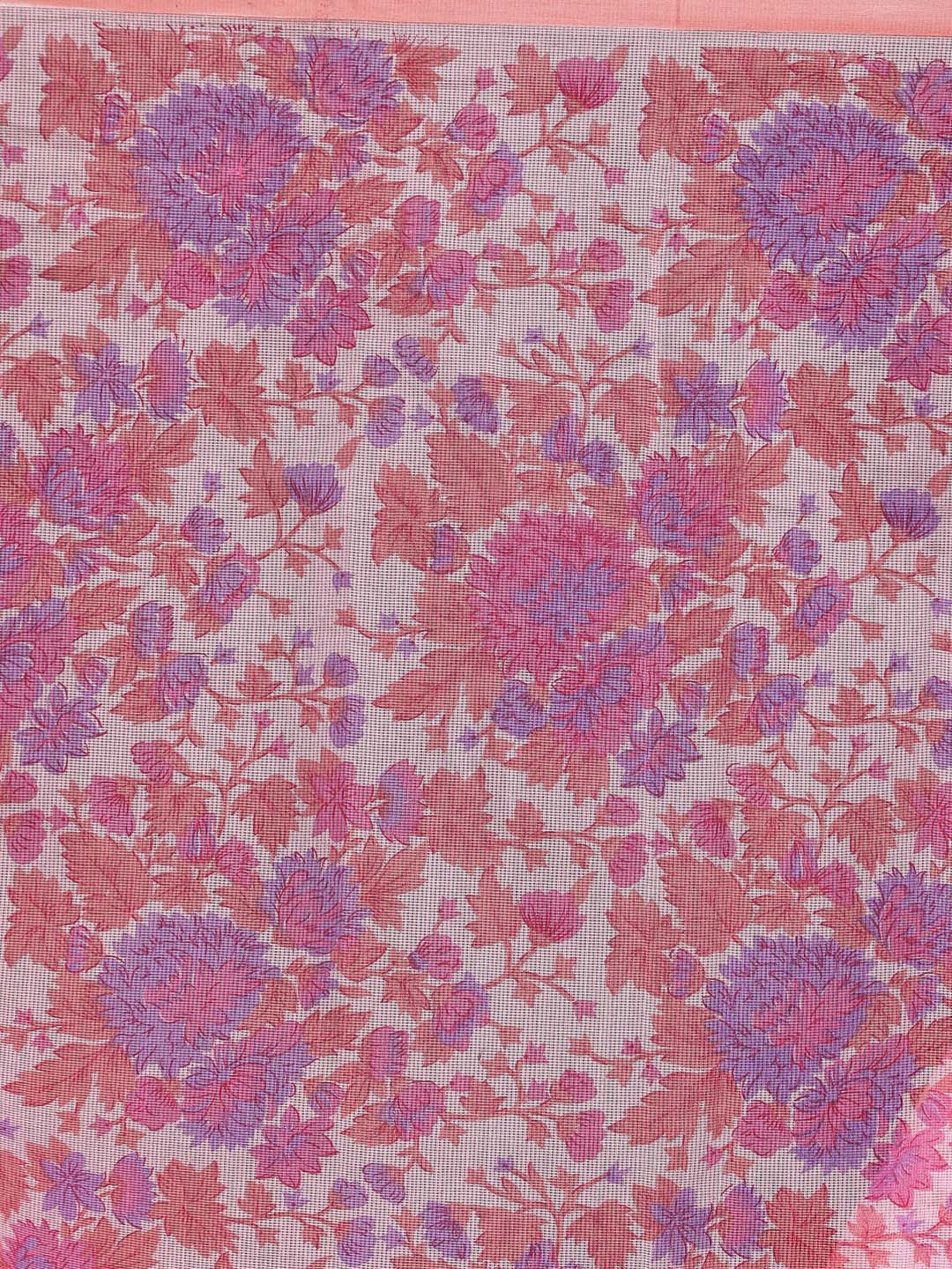 Indethnic Printed Cotton Blend Saree in Pink - Saree Detail View