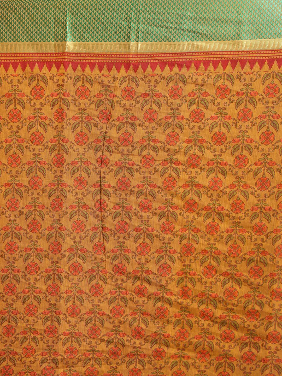 Indethnic Printed Cotton Blend Saree in Yellow - Saree Detail View