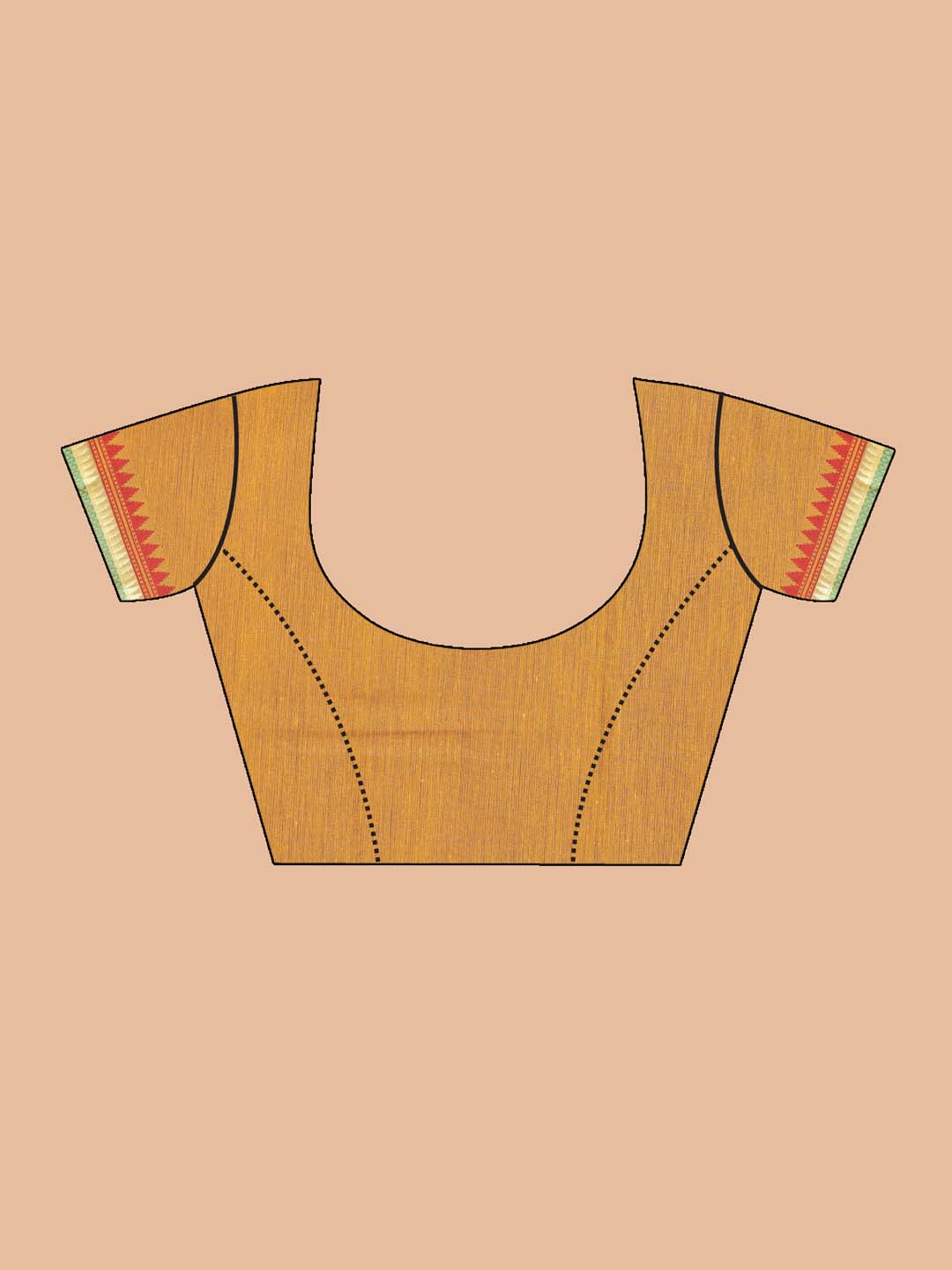 Indethnic Printed Cotton Blend Saree in Yellow - Blouse Piece View