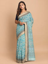 TURQUOISE GARDEN DELIGHT (GADWAL COTTON BLEND SAREE)