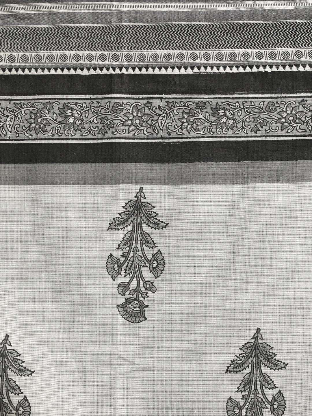 Indethnic Printed Pure Cotton Saree in Black - Saree Detail View