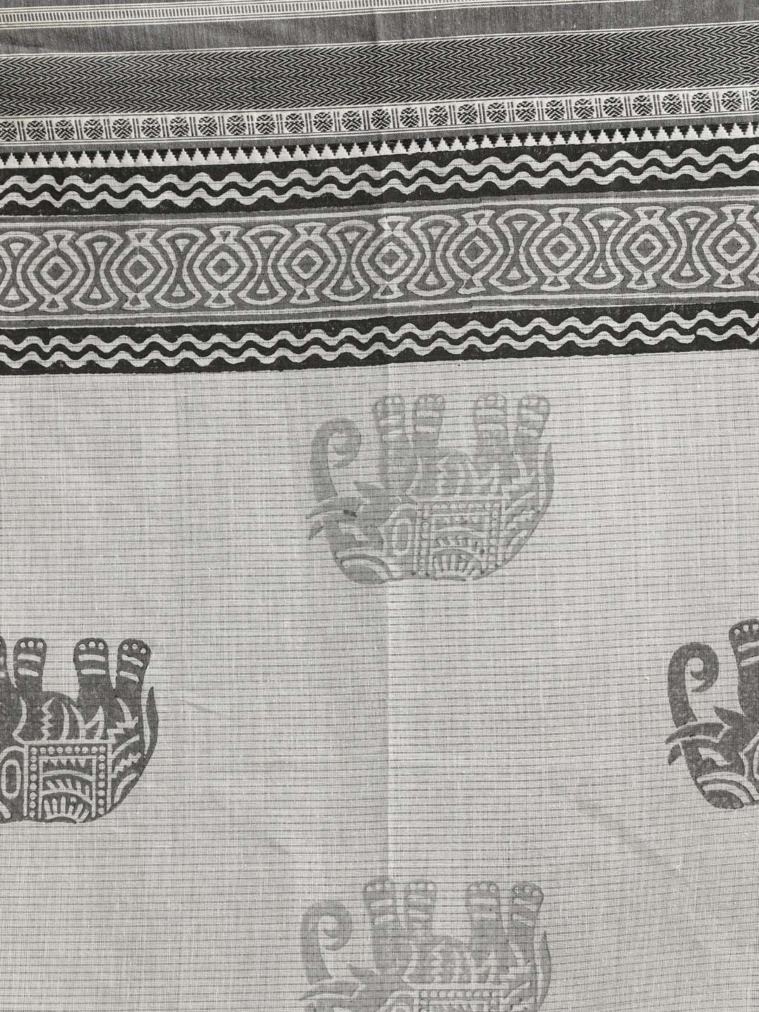 Indethnic Printed Pure Cotton Saree in Black - Saree Detail View