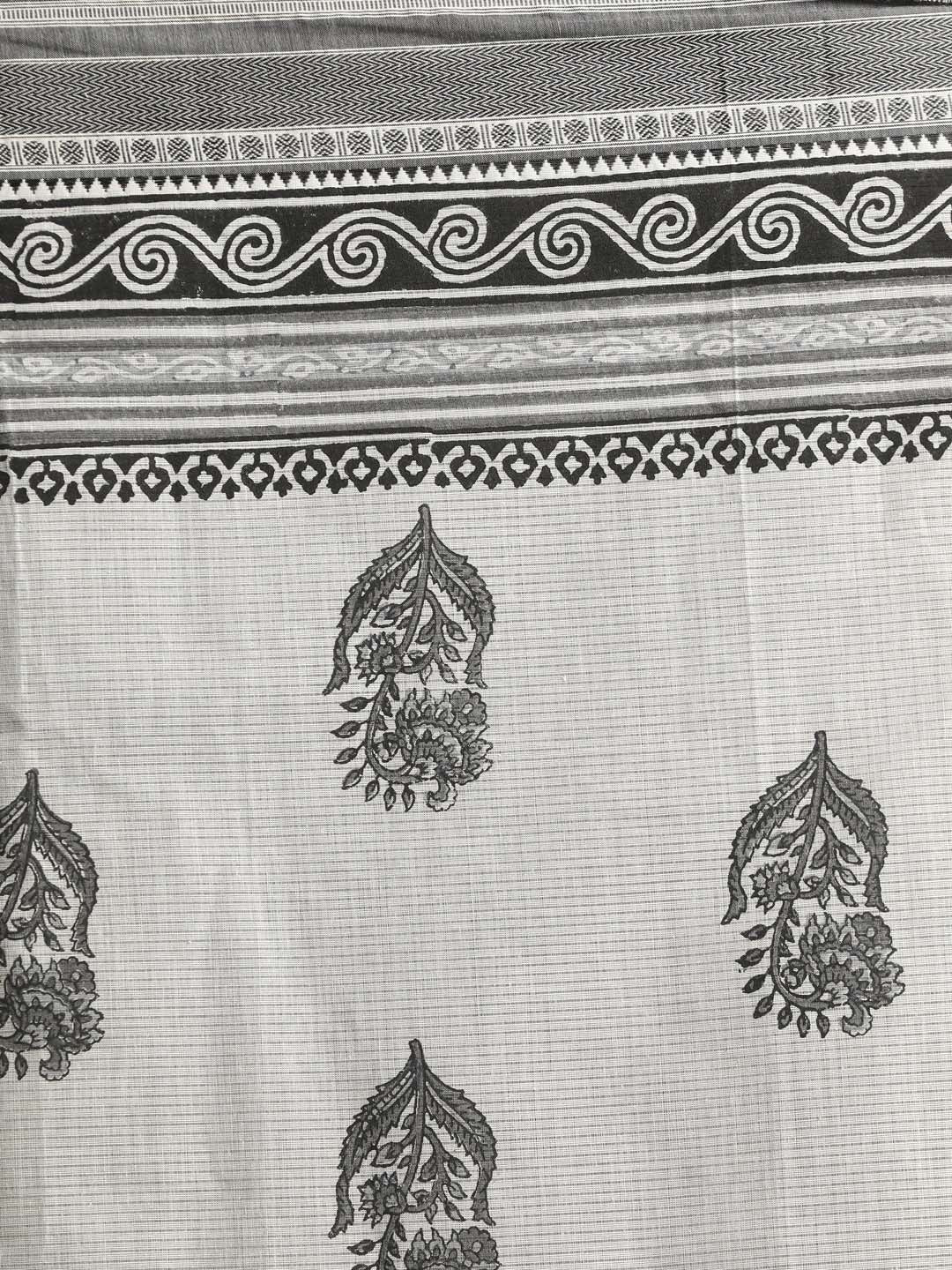 Indethnic Printed Pure Cotton Saree in Black - Saree Detail View