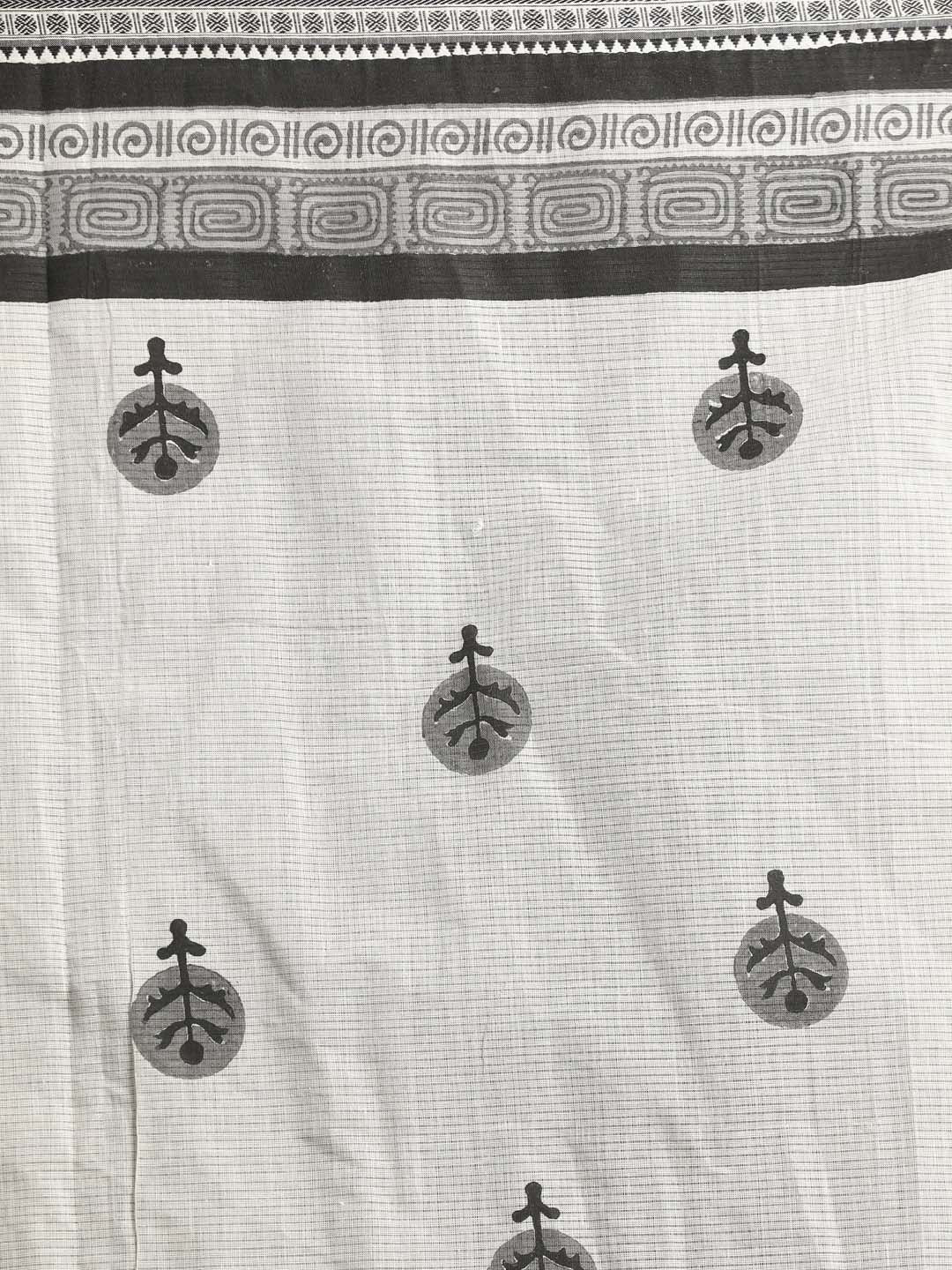 Indethnic Printed Pure Cotton Saree in Black - Saree Detail View