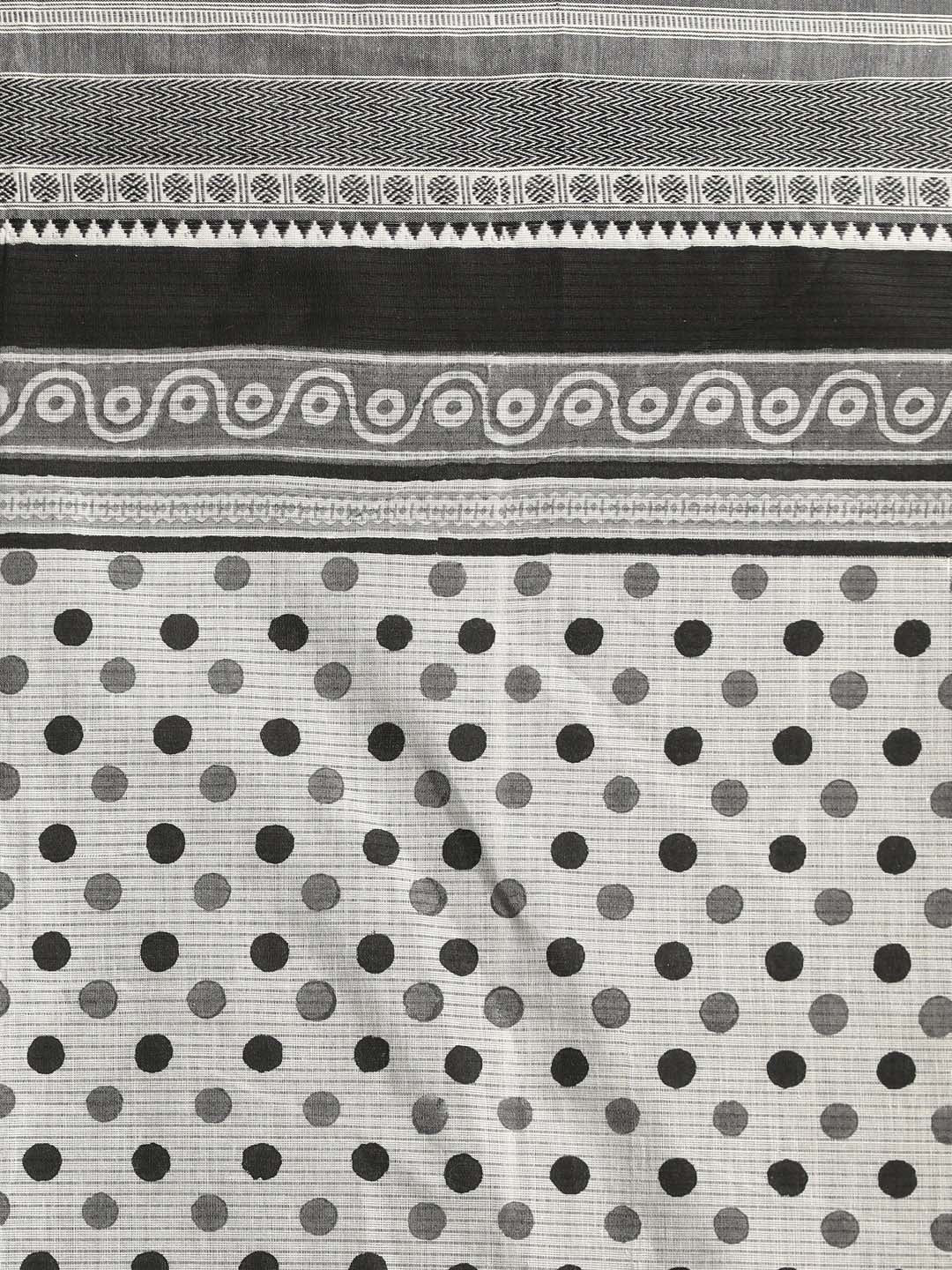 Indethnic Printed Pure Cotton Saree in Black - Saree Detail View