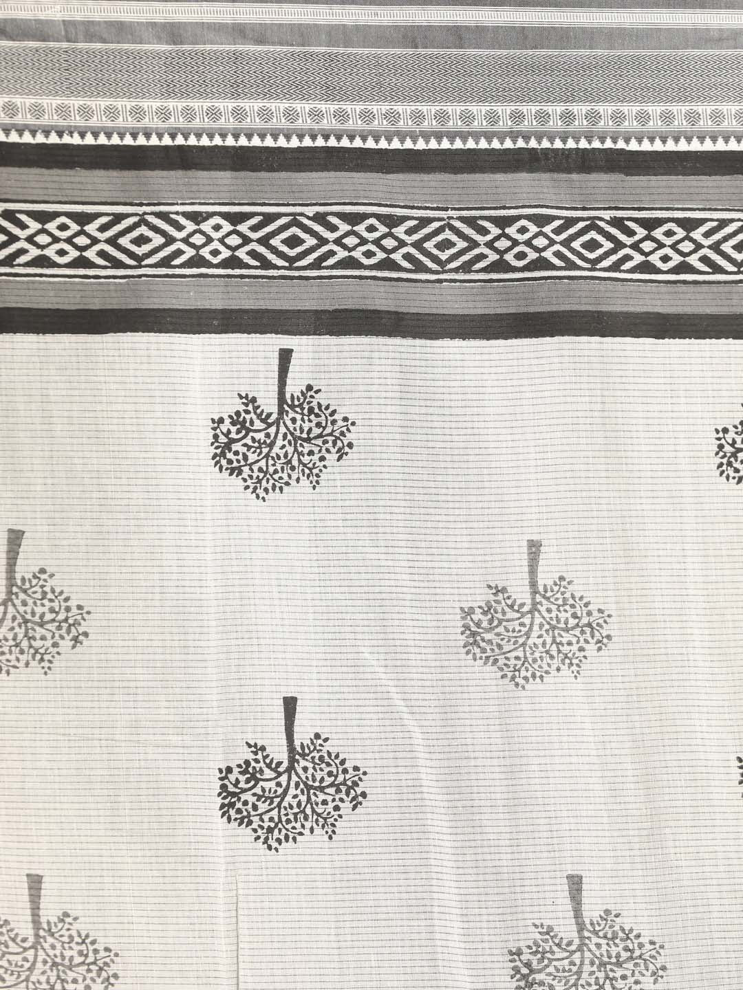 Indethnic Printed Pure Cotton Saree in Black - Saree Detail View