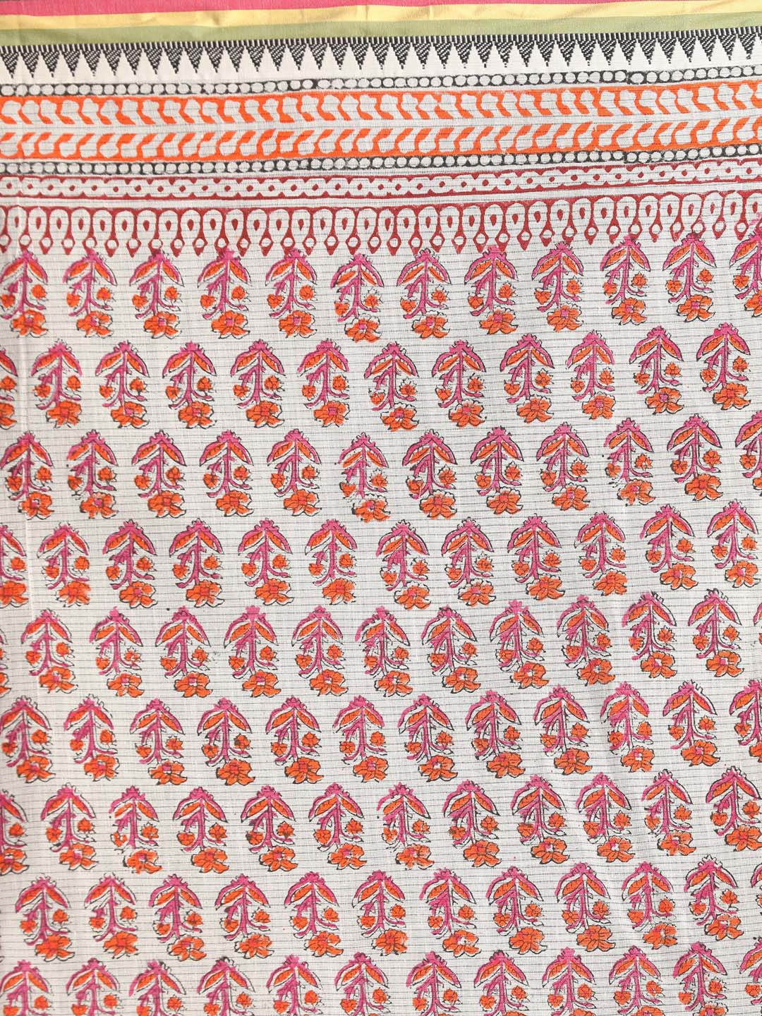 Indethnic Printed Pure Cotton Saree in Maroon - Saree Detail View