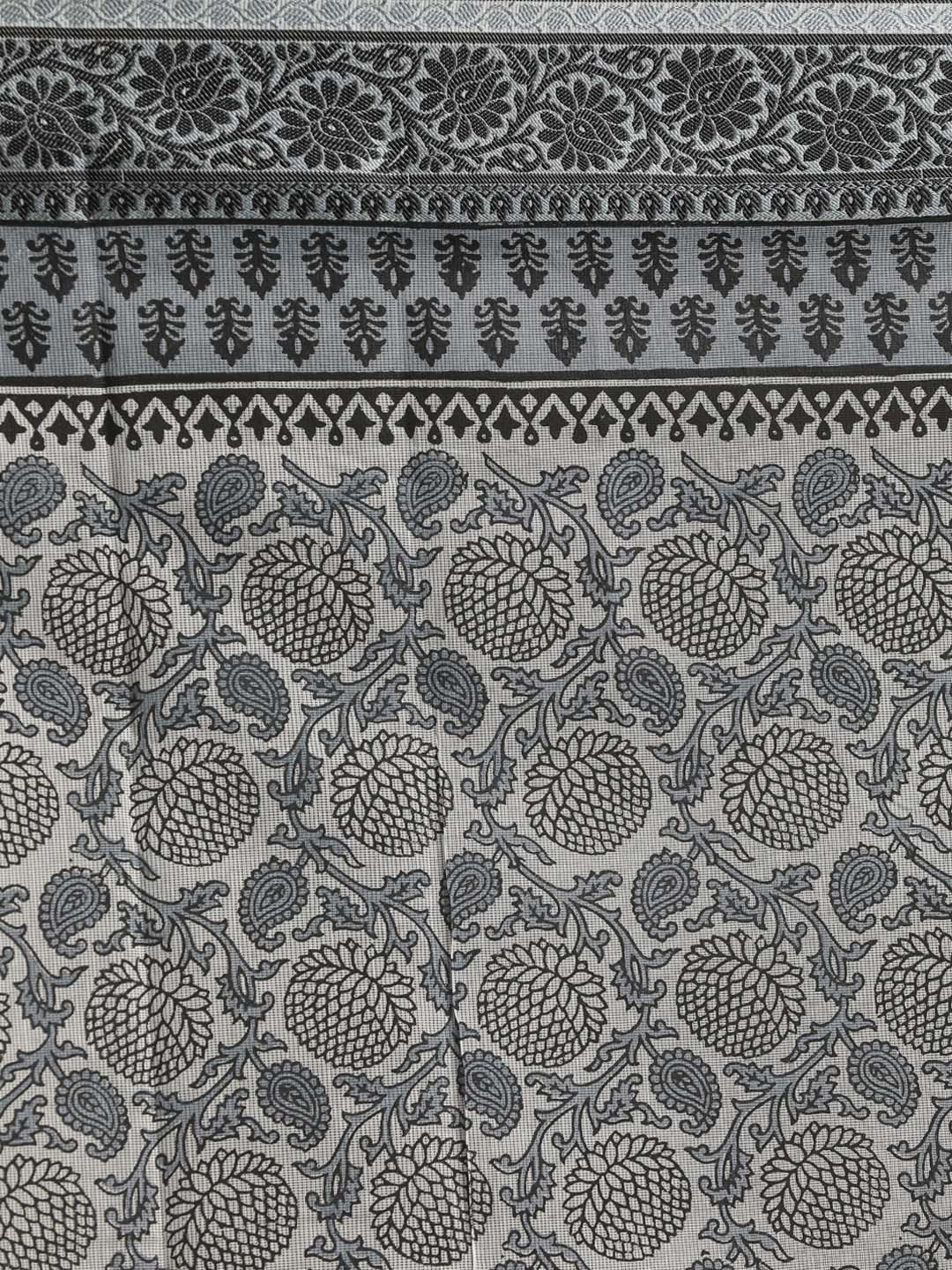 Indethnic Printed Super Net Saree in Black - Saree Detail View