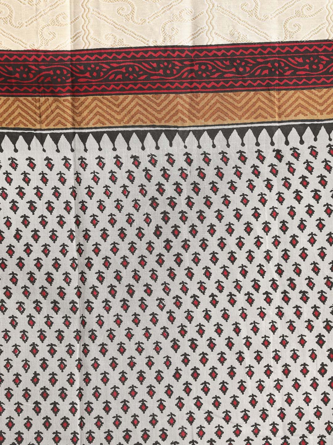 Indethnic Printed Cotton Blend Saree in Black - Saree Detail View