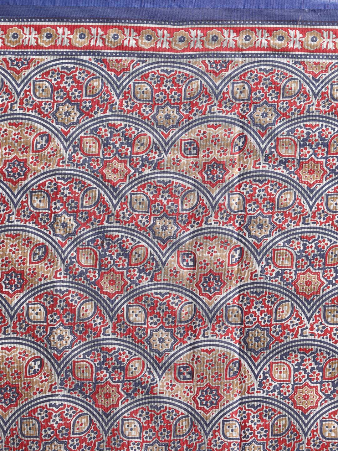 Indethnic Printed Super Net Saree in Blue - Saree Detail View