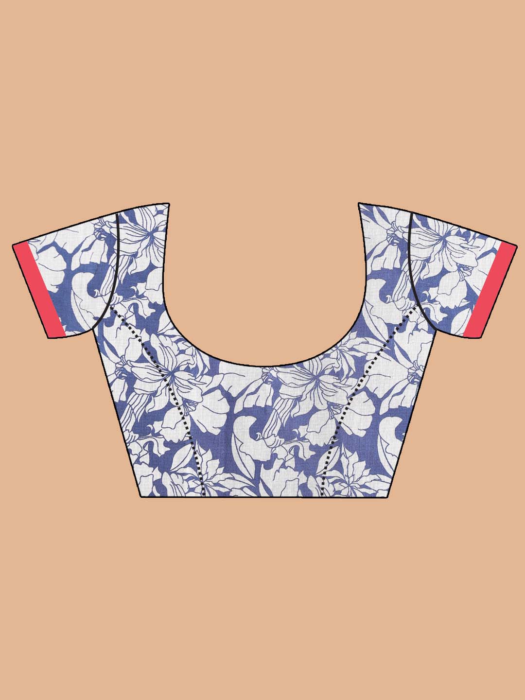 Indethnic Printed Super Net Saree in Blue - Blouse Piece View