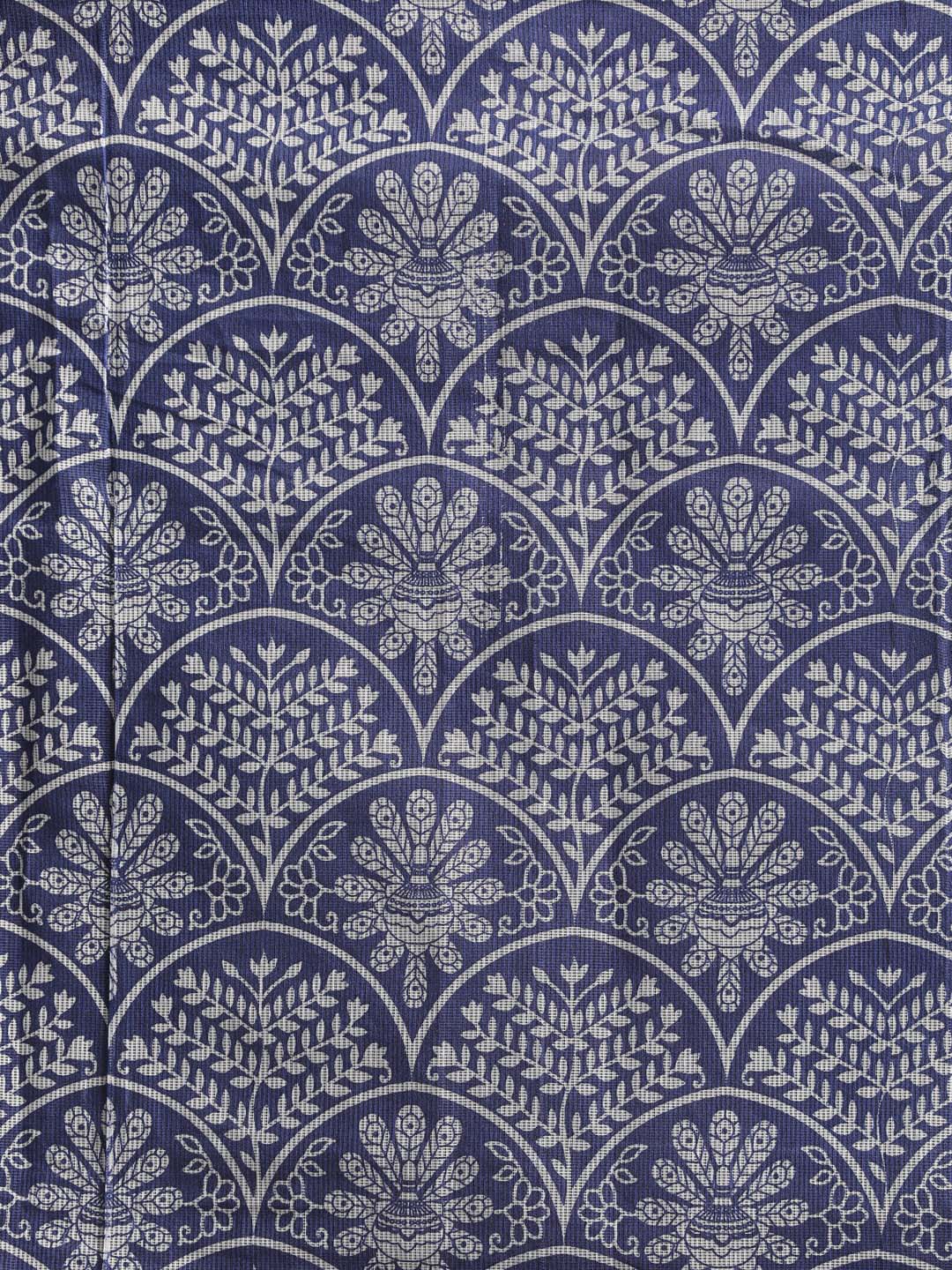 Indethnic Printed Super Net Saree in Blue - Saree Detail View