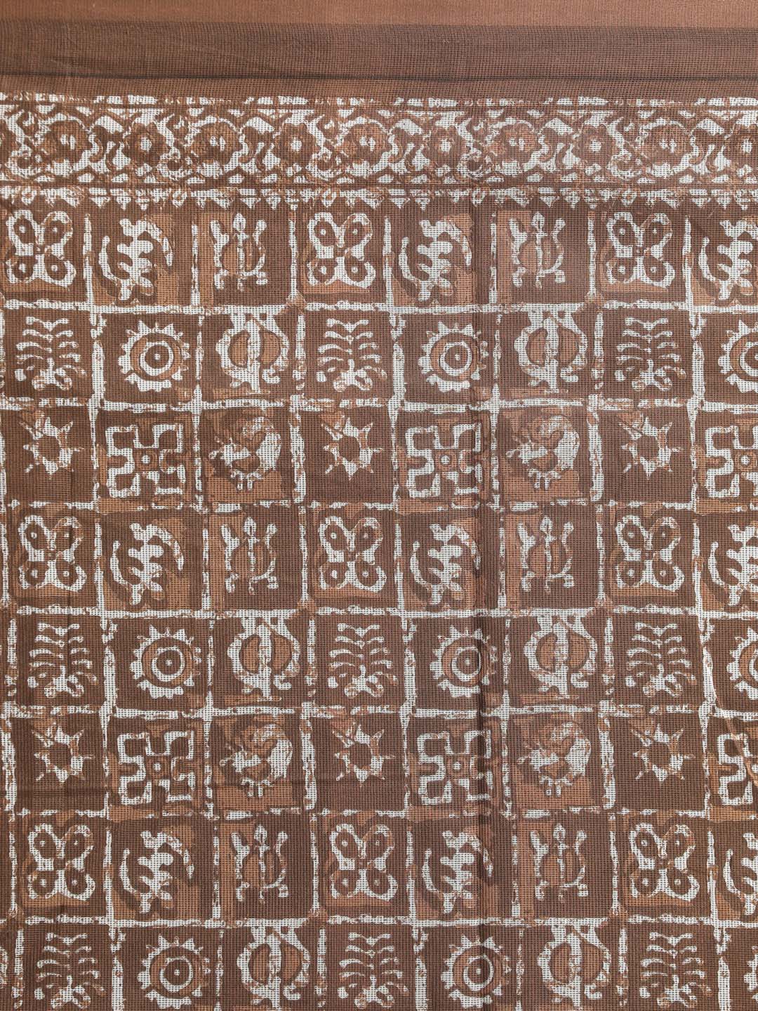 Indethnic Printed Super Net Saree in Brown - Saree Detail View