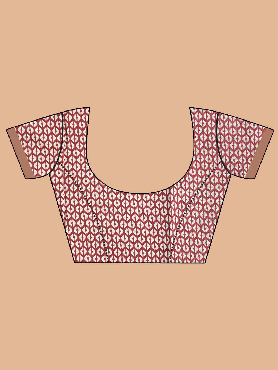 Indethnic Printed Super Net Saree in Brown - Blouse Piece View