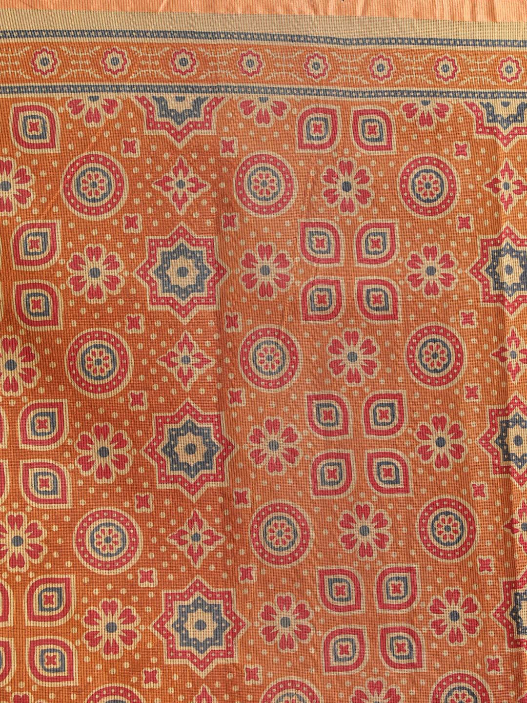 Indethnic Printed Super Net Saree in Coral - Saree Detail View