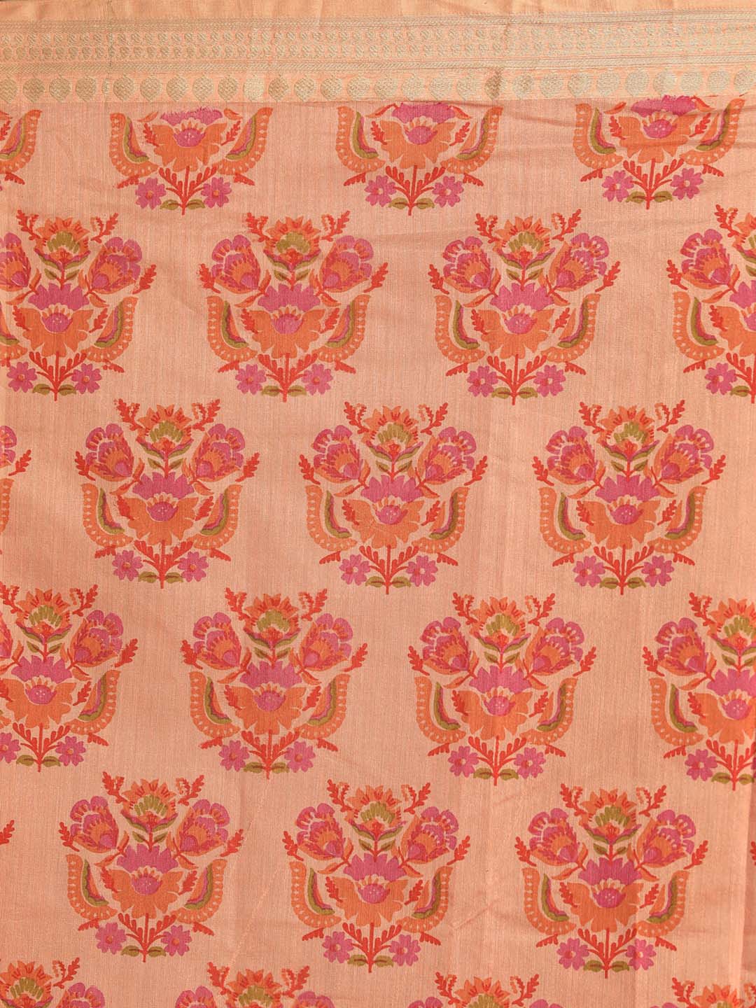 Indethnic Printed Cotton Blend Saree in Coral - Saree Detail View
