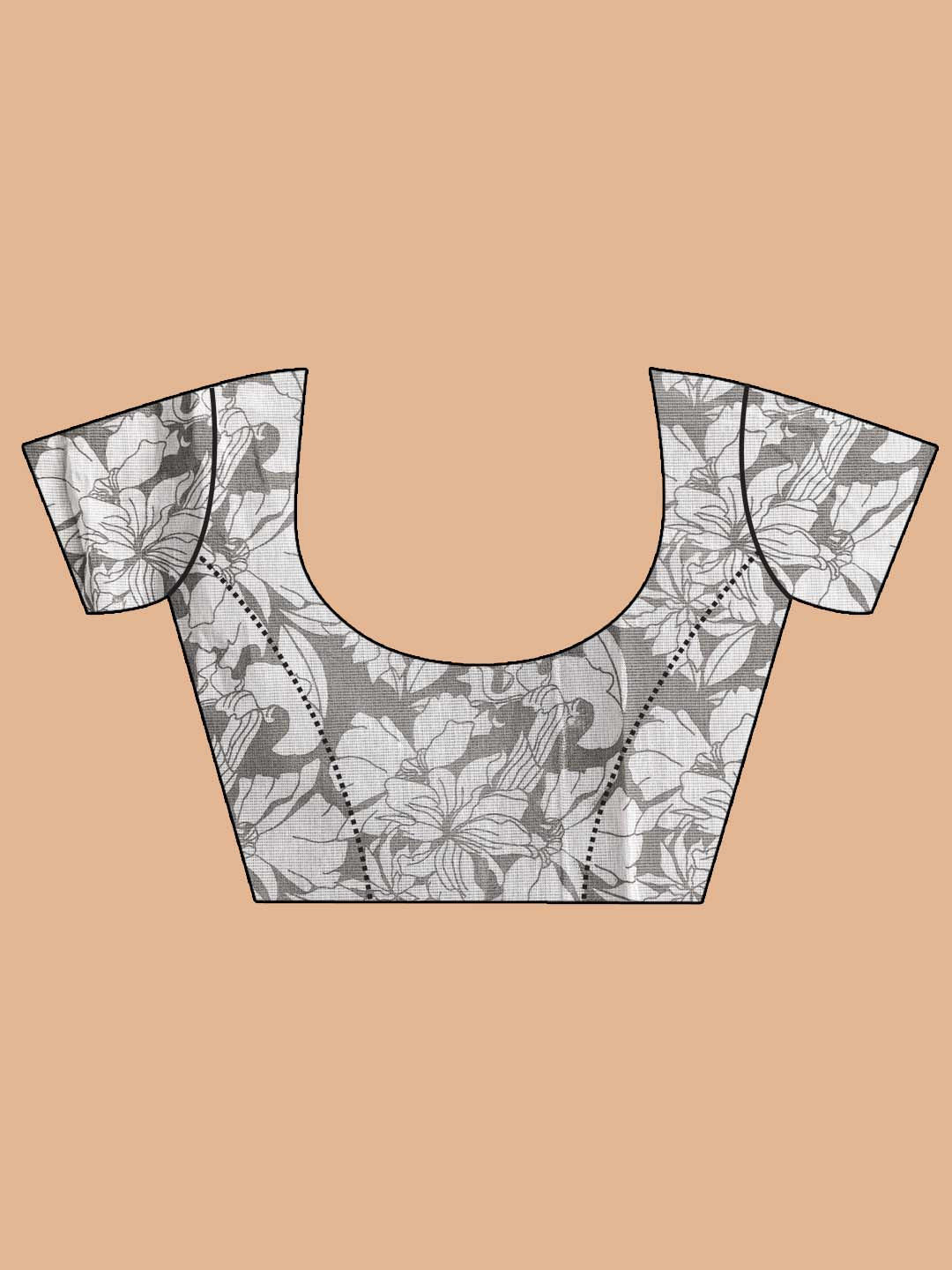 Indethnic Printed Super Net Saree in Grey - Blouse Piece View