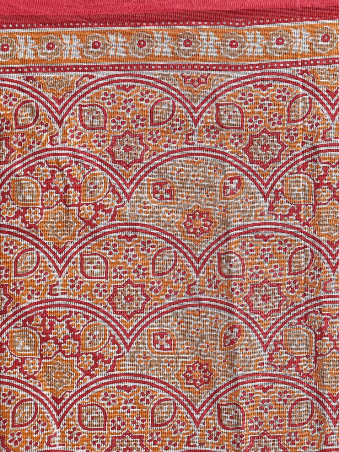 Indethnic Printed Super Net Saree in Maroon - Saree Detail View