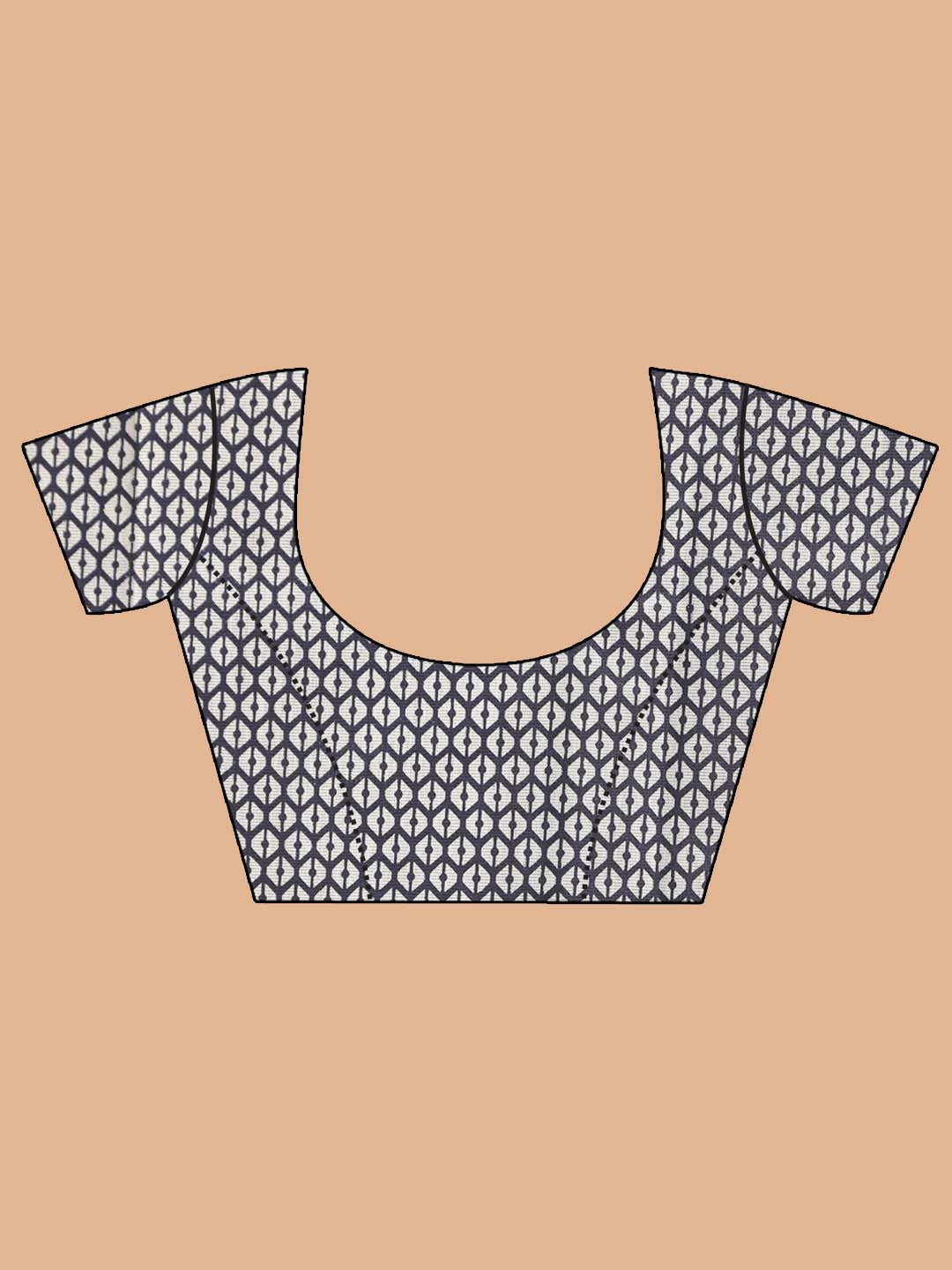 Indethnic Printed Super Net Saree in Maroon - Blouse Piece View