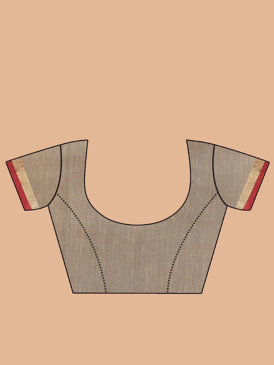 Indethnic Printed Cotton Blend Saree in Maroon - Blouse Piece View