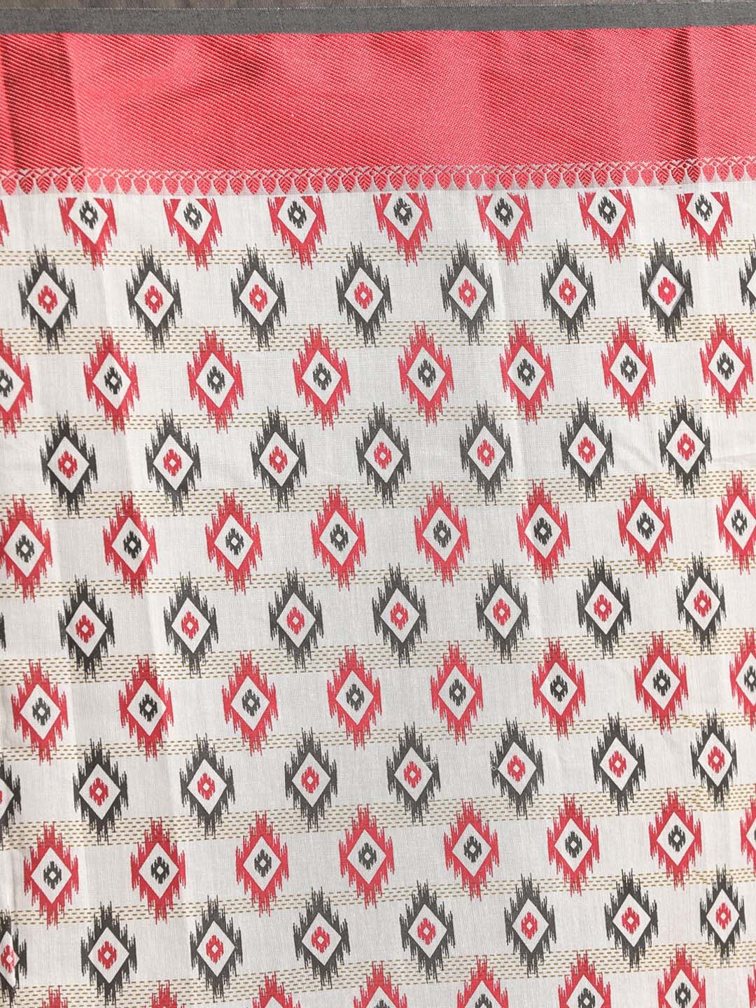 Indethnic Printed Cotton Blend Saree in Maroon - Saree Detail View