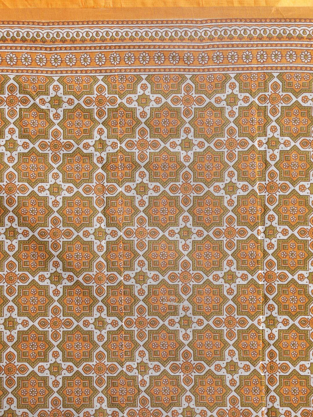 Indethnic Printed Super Net Saree in Yellow - Saree Detail View