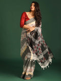 Indethnic Black Pure Cotton Checked Design Jamdani - View 1