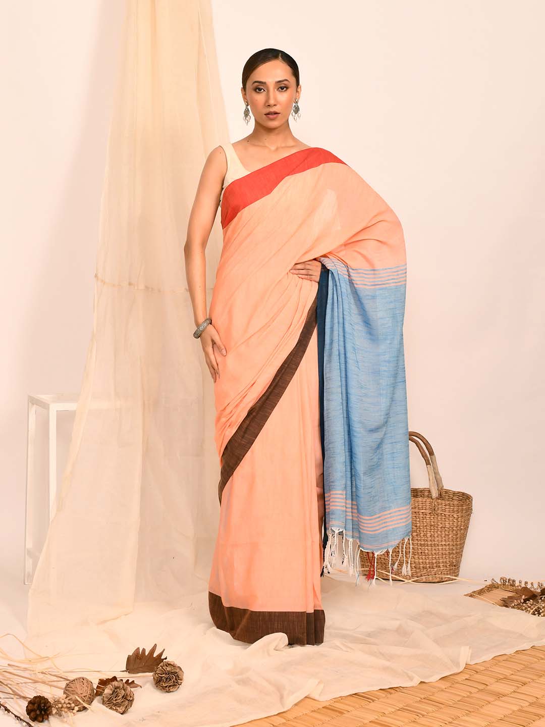 PEACH EMBER (BENGAL HANDLOOM COTTON BLEND SAREE)