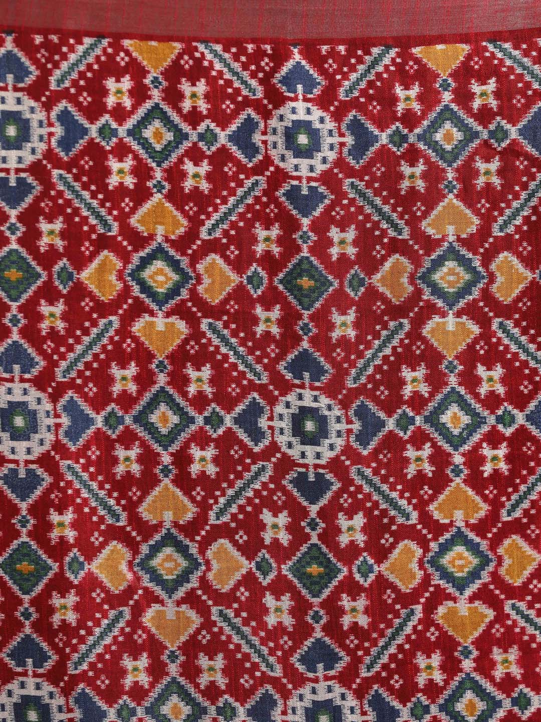 Indethnic Red Liva Printed Saree - Saree Detail View