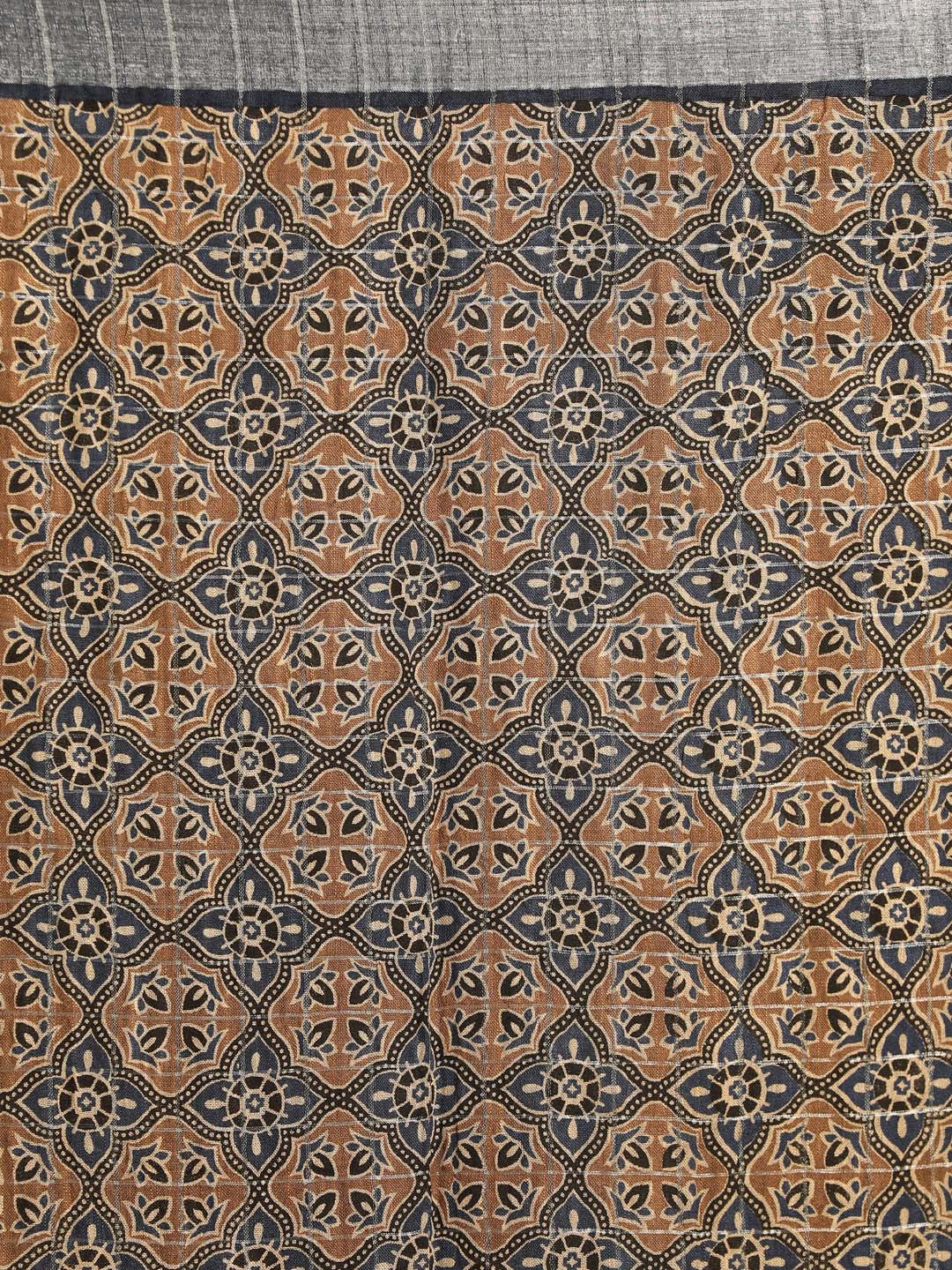 Indethnic Blue Liva Printed Saree - Saree Detail View