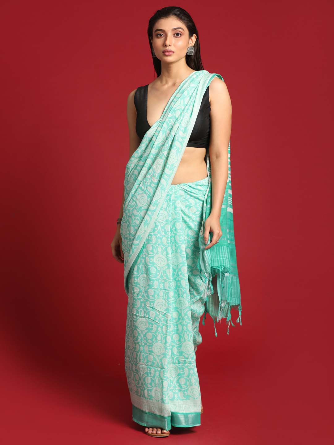 Indethnic Green Liva Printed Saree - View 2